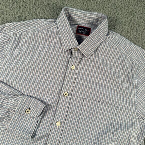 UNTUCKit Performance Shirt Men's Medium Blue White‎ Plaid Button Up Stretch - Picture 1 of 9
